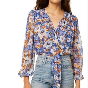 Women’s Misa LA Ceyla Chiffon Top in Blue Pansy Size Medium